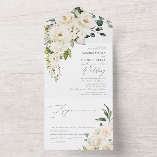 PixDezines Waterverf Alabaster Rozen All In One Uitnodiging (Binnen)