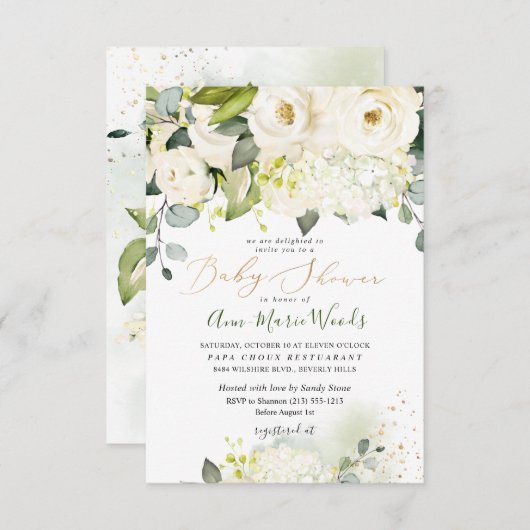 PixDezines Waterverf Alabaster Rozen Baby shower Kaart (Voorkant / Achterkant)