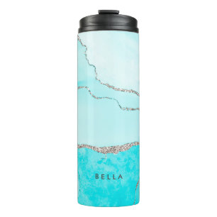 PixDezines WATERVERF AQUA AGATE FAUX SILVER Thermosbeker