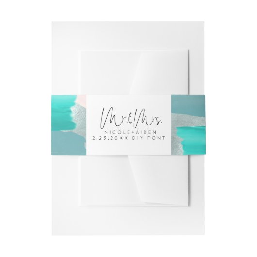 PixDezines waterverf Aqua Sage Mint Groen Koraal Uitnodigingen Wikkel (Voorkant Voorbeeld)