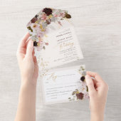 PixDezines Waterverf Autumn Burgundy Blush Flower All In One Uitnodiging (Afscheurbaar)