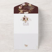 PixDezines Waterverf Autumn Burgundy Blush Flower All In One Uitnodiging (Buitenkant)