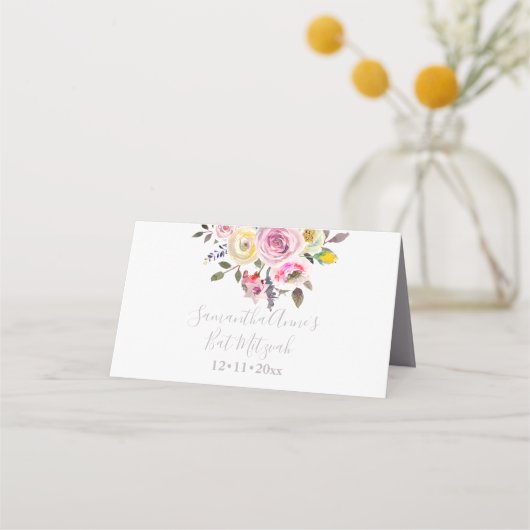 PixDezines Waterverf Bat Mitzvah, Pastel Rozen Plaatskaartje (Achterkant)