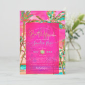 PixDezines Waterverf Beach Bat Mitzvah, Hot Pink Kaart (Staand voorkant)