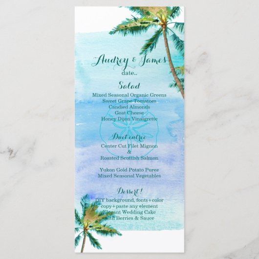 PixDezines Waterverf Beach/Palmbomen Menu (Achterkant)