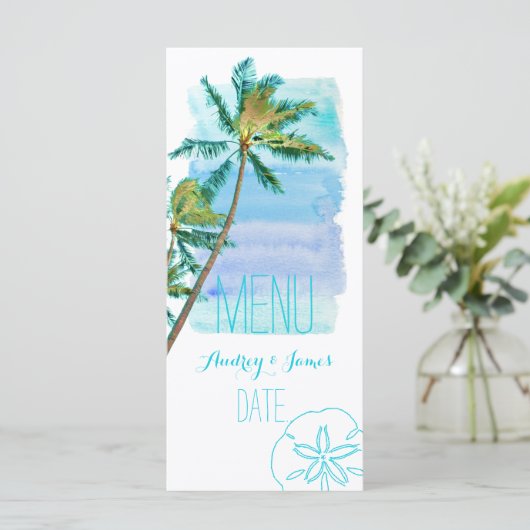 PixDezines Waterverf Beach/Palmbomen Menu (Staand voorkant)