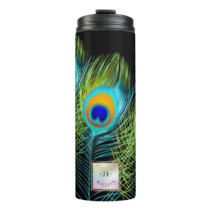 PixDezines Waterverf Beïnvloeden Peacock Feather Thermosbeker
