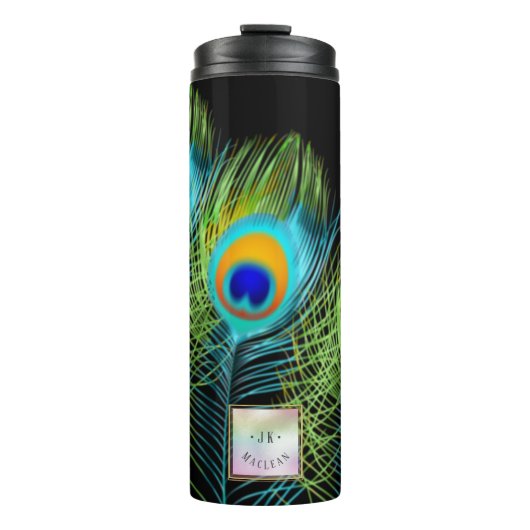 PixDezines Waterverf Beïnvloeden Peacock Feather Thermosbeker (Voorkant)