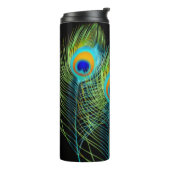 PixDezines Waterverf Beïnvloeden Peacock Feather Thermosbeker (Gedraaid links)