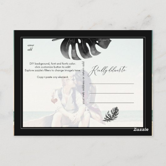 PixDezines Waterverf Black+White, Sla de datum op Briefkaart (Achterkant)