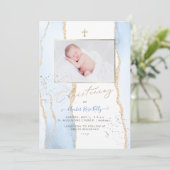 PixDezines Waterverf Blauwe Agaat Doopsel Kaart (Staand voorkant)