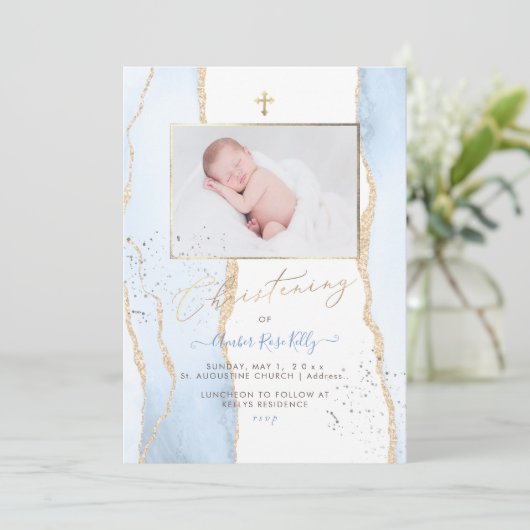 PixDezines Waterverf Blauwe Agaat Doopsel Kaart (Staand voorkant)