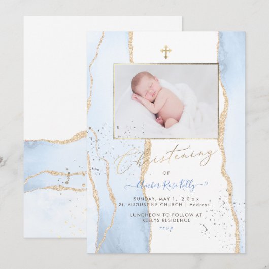 PixDezines Waterverf Blauwe Agaat Doopsel Kaart (Voorkant / Achterkant)