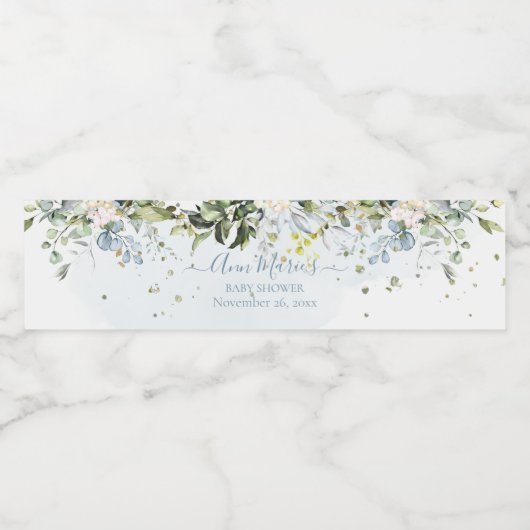 PixDezines Waterverf Blauwe Gom Eucalyptus Bridal Waterfles Etiket (Enkel label)