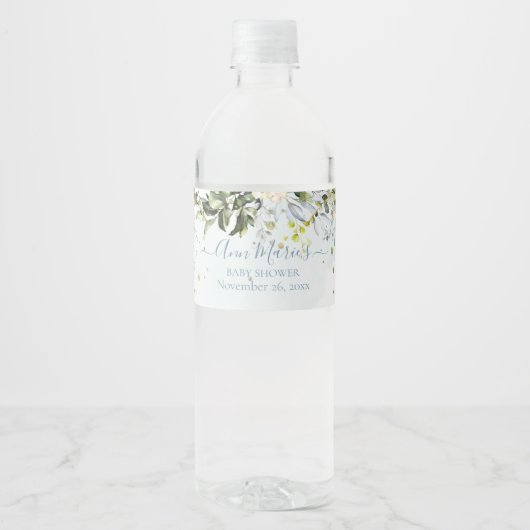 PixDezines Waterverf Blauwe Gom Eucalyptus Bridal  Waterfles Etiket (Voorkant)