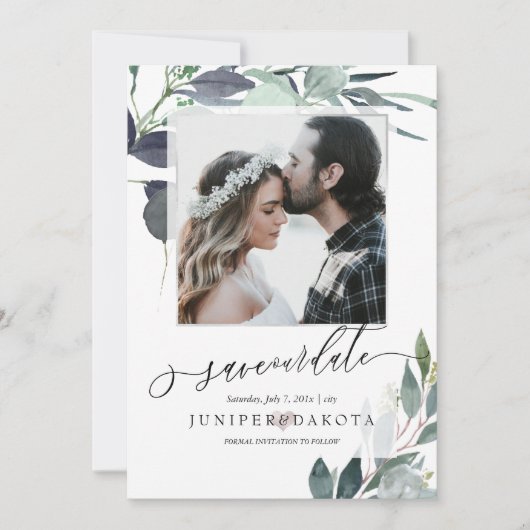 PixDezines Waterverf Blauwe Gom Eucalyptus Foto Kaart (Voorkant)