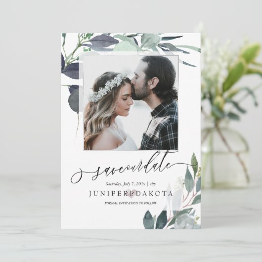 PixDezines Waterverf Blauwe Gom Eucalyptus Foto Kaart (Staand voorkant)