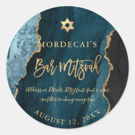 PixDezines Waterverf Blauwgroen Agate Bar Mitzvah Ronde Sticker