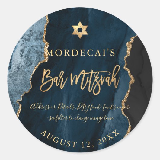 PixDezines Waterverf Blauwgroen Blauwe Agate Bar M Ronde Sticker (Voorkant)