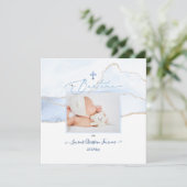 PixDezines Waterverf Bleue Agate, Baptême garçon Kaart (Staand voorkant)