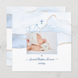 PixDezines Waterverf Bleue Agate, Baptême garçon Kaart