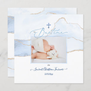 PixDezines Waterverf Bleue Agate, Baptême garçon Kaart