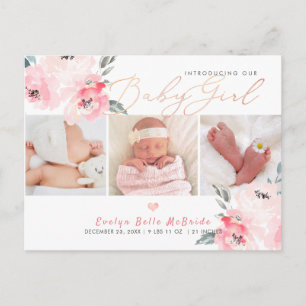PixDezines Waterverf bloemen, Girl Birth Briefkaart