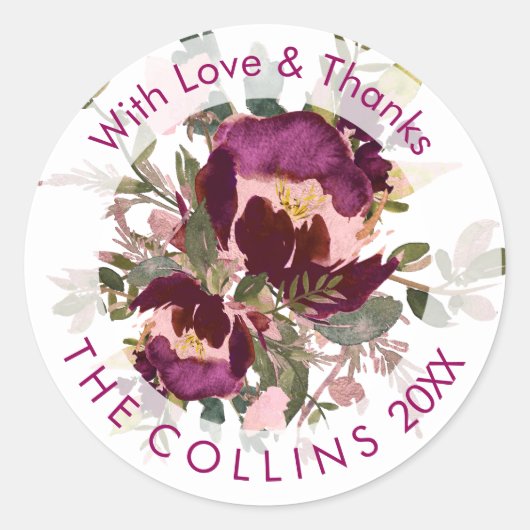 PixDezines Waterverf Bloemen/Masala Rood/Dank u Ronde Sticker (Voorkant)