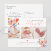 PixDezines Waterverf bloemen, Meisje Geboorte Briefkaart (Voorkant / Achterkant)