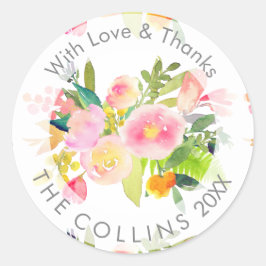PixDezines Waterverf Bloemen/Pioenen/Dank u Ronde Sticker