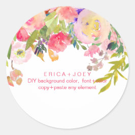 PixDezines Waterverf Bloemen/Pioenen/Dank u Ronde Sticker