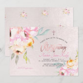 PixDezines Waterverf Bloemen Pioenen Doopsel Kaart (Voorkant / Achterkant)