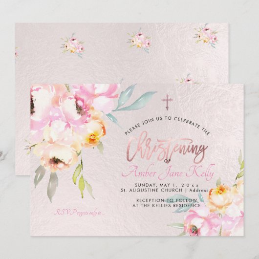 PixDezines Waterverf Bloemen Pioenen Doopsel Kaart (Voorkant / Achterkant)