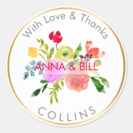 PixDezines Waterverf Bloemen/Ranunculus/Dank u Ronde Sticker