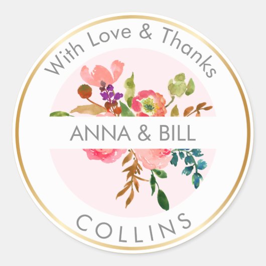 PixDezines Waterverf Bloemen/Ranunculus/Dank u Ronde Sticker (Voorkant)