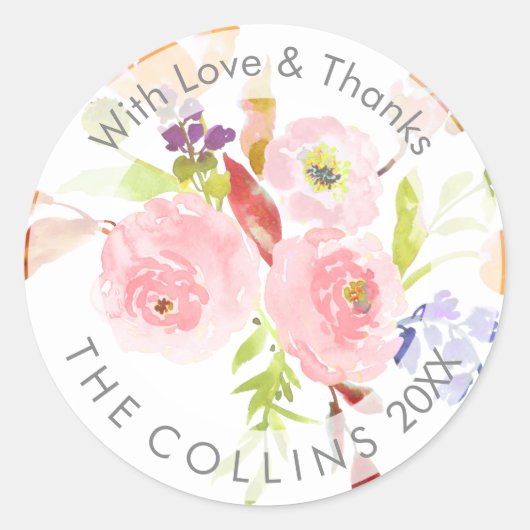 PixDezines Waterverf Bloemen/Ranunculus/Dank u Ronde Sticker (Voorkant)