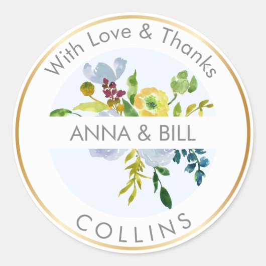 PixDezines Waterverf Bloemen/Ranunculus/Dank u Ronde Sticker (Voorkant)