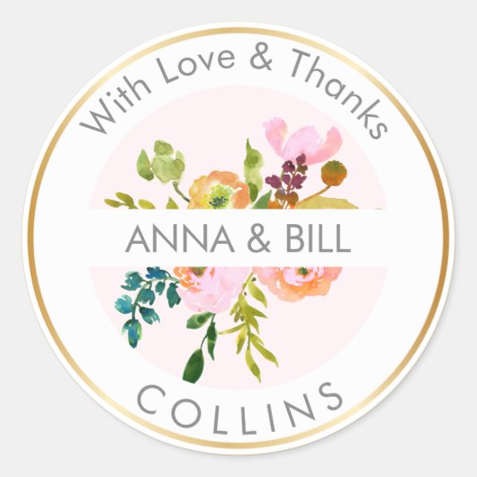 PixDezines Waterverf Bloemen/Ranunculus/Dank u Ronde Sticker (Voorkant)