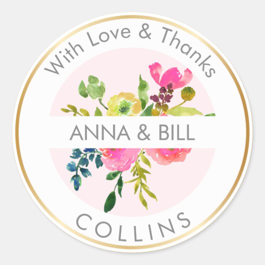 PixDezines Waterverf Bloemen/Ranunculus/Dank u Ronde Sticker (Voorkant)