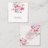 PixDezines Waterverf Bloemen Roze Blush Vierkante Visitekaartje (Voorkant / Achterkant)