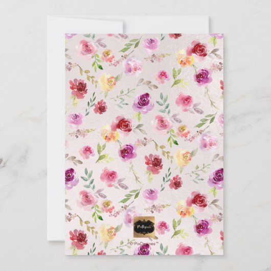PixDezines Waterverf Bloemen Rozen Doop Kaart (Achterkant)