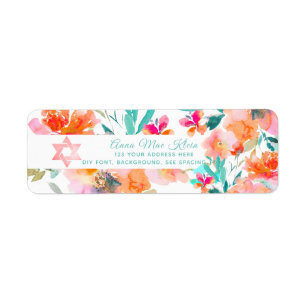 PixDezines Waterverf Bloemen, Tangerine Ora Rozen Etiket