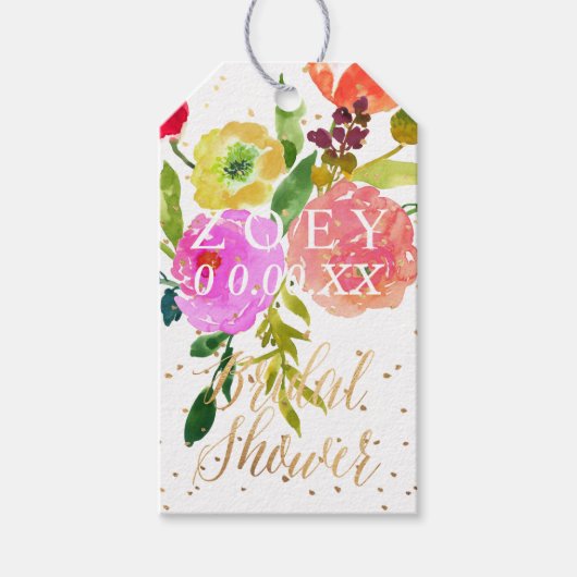 PixDezines Waterverf Bloemen Vrijgezellenfeest Cadeaulabel (Voorkant)