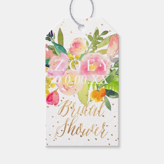 PixDezines Waterverf Bloemen Vrijgezellenfeest Cadeaulabel (Voorkant)