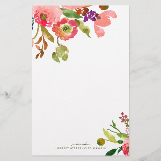 PixDezines waterverf bloemendecor/DIY achtergrond Briefpapier (Voorkant)
