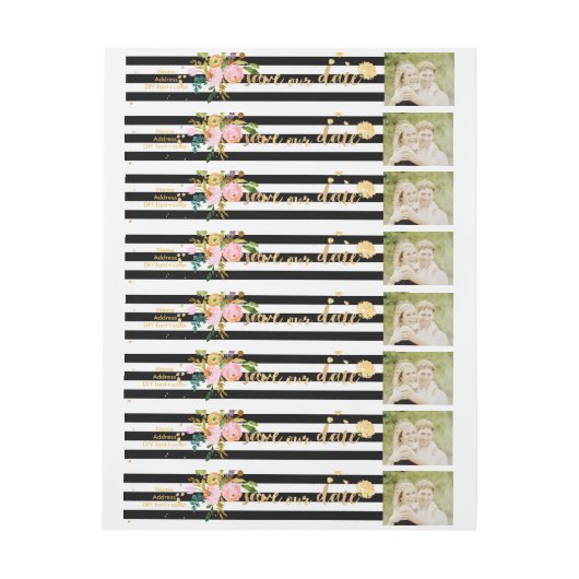 PixDezines waterverf/bloemig/streep/goud Omwikkelbaar Adreslabel (Vel)