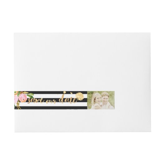 PixDezines waterverf/bloemig/streep/goud Omwikkelbaar Adreslabel (Voorkant)