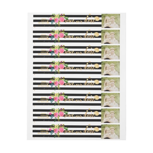 PixDezines waterverf/bloemig/streep/goud Omwikkelbaar Adreslabel (Vel)