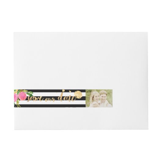 PixDezines waterverf/bloemig/streep/goud Omwikkelbaar Adreslabel (Voorkant)