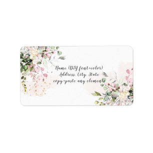 PixDezines waterverf bloemige roze eucalyptus Etiket